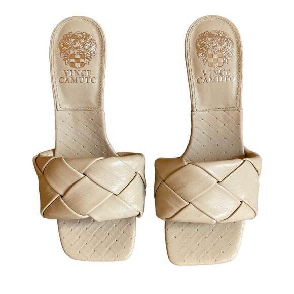 NEW Vince Camuto Brelanie Woven Strap Mule Heels Size 5.5 Slides Sandals in Bone - Picture 4 of 15